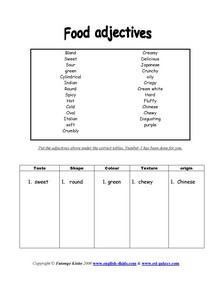 esl food taste international food english vocabulary printable worksheets