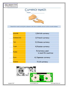 esl english vocabulary printable vocabulary on money